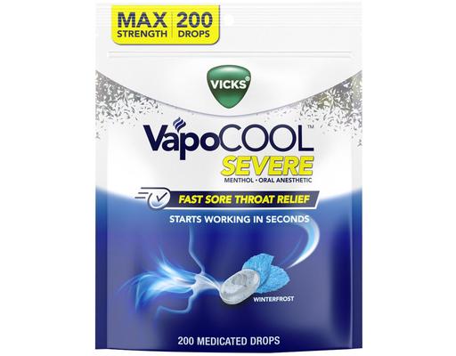 VapoCool Severe Sore Throat Relief Drops, Winterfrost, 200 ct Vicks