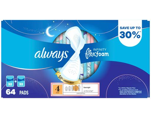 Infinity FlexFoam Pads, Size 4 Overnight, 64 ct Always
