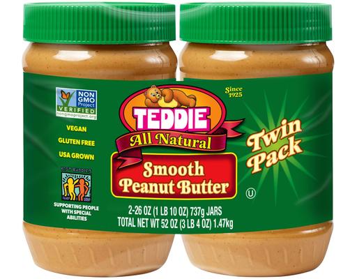 All Natural Smooth Peanut Butter, 26 oz (2-pk) Teddie