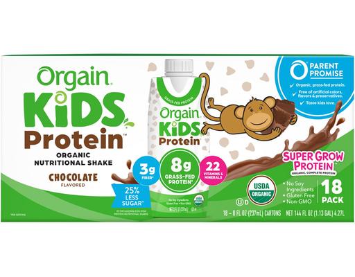 Organic Kids Protein Nutritional Shake, Chocolate, 8 fl oz (18-pk) Orgain