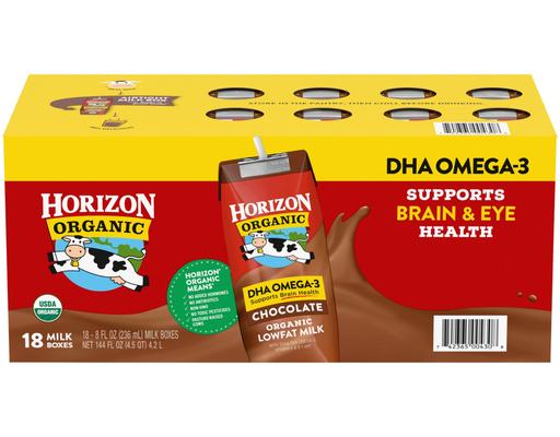 Organic DHA Omega-3 Lowfat Milk, Chocolate, 8 fl oz (18-pk) Horizon