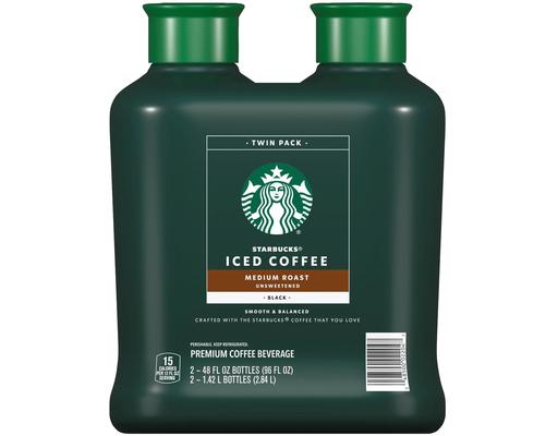 Unsweetened Medium Roast Refrigerated Iced Coffee,  48 fl. oz., 2 pack Starbucks