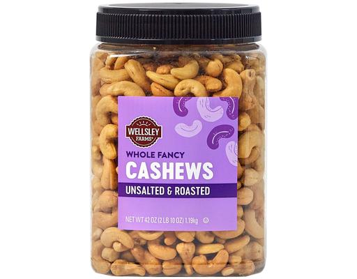 Whole Fancy Cashews, Unsalted & Roasted, 42 oz Wellsley Farms
