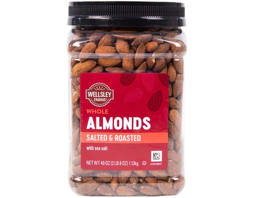 Salted & Roasted Whole Almonds, 40 oz Wellsley Farms