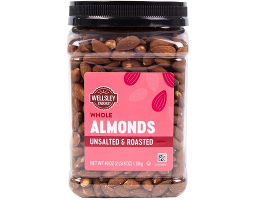 Whole Unsalted & roasted Almonds, 40 oz Wellsley Farms