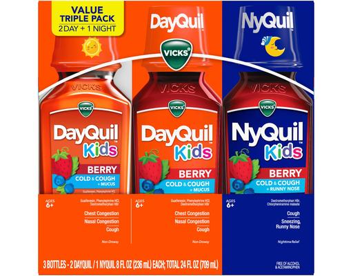 Kids Cold & Flu Relief Liquid Set, Berry, 8 fl oz (3-pk) Vicks