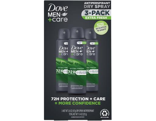 Men+Care Antiperspirant Deodorant Dry Spray, Extra Fresh, 3.8 oz (3-pk) Dove