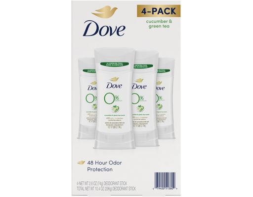 0% Aluminum Deodorant, Cucumber & Green Tea, 2.6 oz (4-pk) Dove