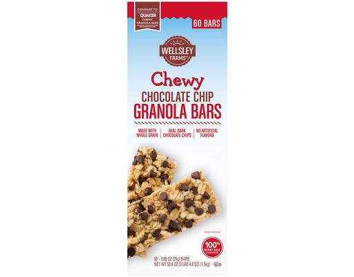 Chewy Chocolate Chip Granola Bars, 0.88 oz (60-pk) Wellsley Farms