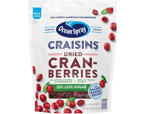 Craisins, 50% Less Sugar Dried Cranberries, 43 oz Ocean Spray
