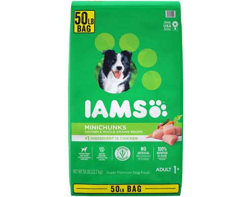 Mini Chunks Dry Dog Food, Chicken & Whole Grains, 50 Pounds IAMS