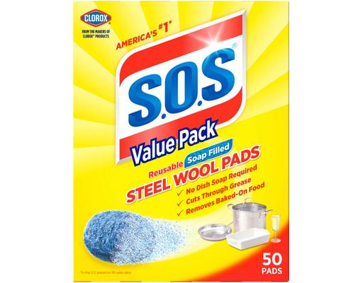 S.O.S Reusable Soap Filled Steel Wool Pads, 50 ct Clorox
