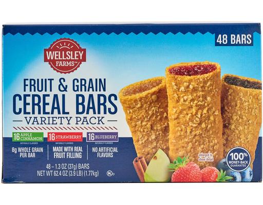 Fruit & Grain Cereal Bars, Variety Pack, 1.3 oz (48-pk) Wellsley Farms