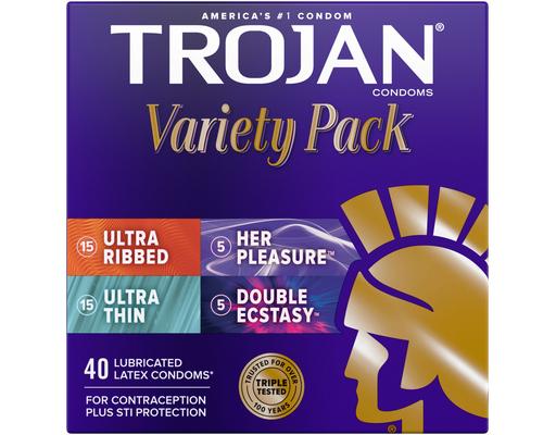 Lubricated Latex Condoms, Variety Pack, 40 ct Trojan