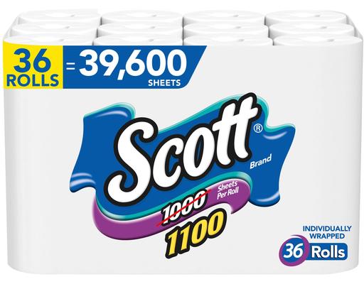1-Ply Bath Tissue Toilet Paper, 1100 ct (36-pk) Scott