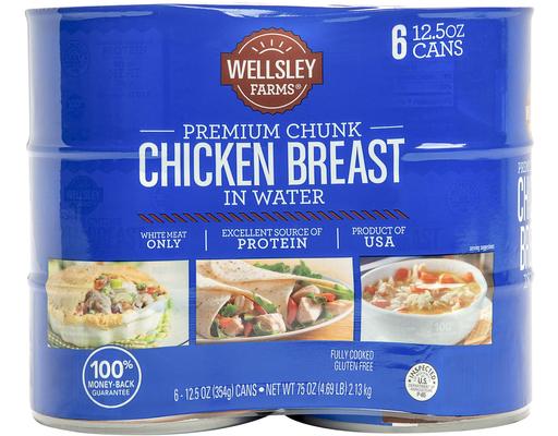 Premium Chunk Chicken Breast in Water, 12.5 oz (6-pk) Wellsley Farms