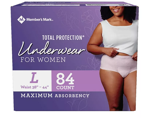 Total Protection Incontinence Underwear for Women, Large, 84 ct Member's Mark