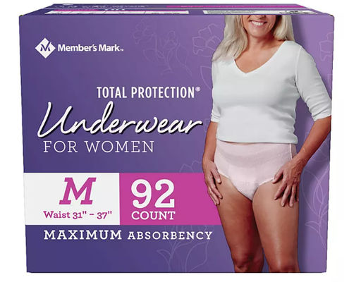 Total Protection Incontinence Underwear for Women, Medium, 92 ct Member's Mark