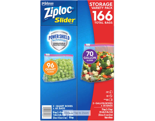 Slider Storage Bags, Variety Pack, 166 ct Ziploc