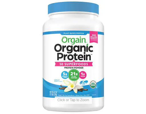 Organic Plant Based Protein Powder, Vanilla Bean, 43.2 oz Orgain