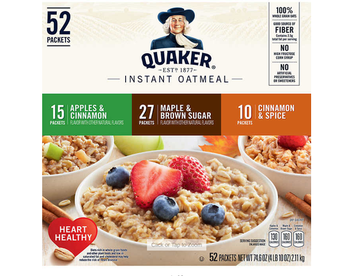 Instant Oatmeal, Flavor Variety, 1.51 oz (52-pk) Quaker