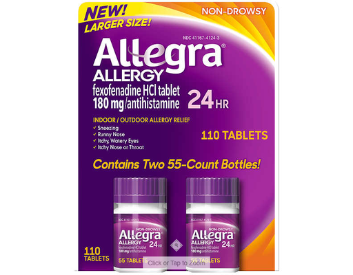 Allergy Non-Drowsy Fexofenadine 180mg Tablets, 55 ct (2-pk) Allegra