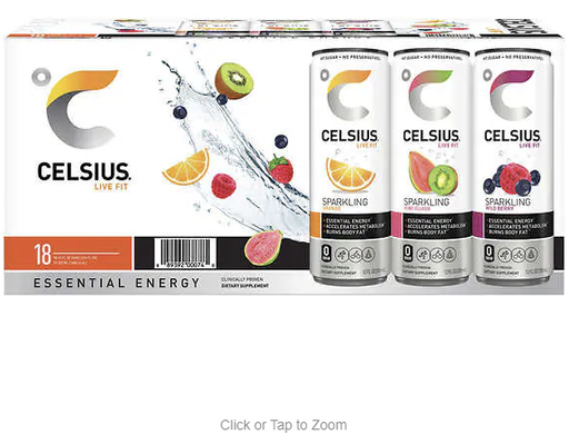 Live Fit Sparkling Energy Drink, Variety Pack, 12 fl oz (18-pk) Celsius