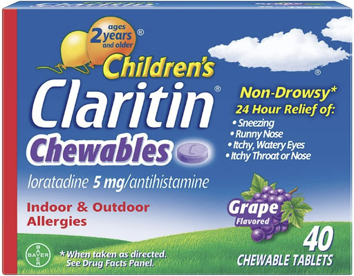Children's Non-Drowsy 5mg Loratadine Chewable Tablets, Grape, 40 ct (2-pk) Claritin