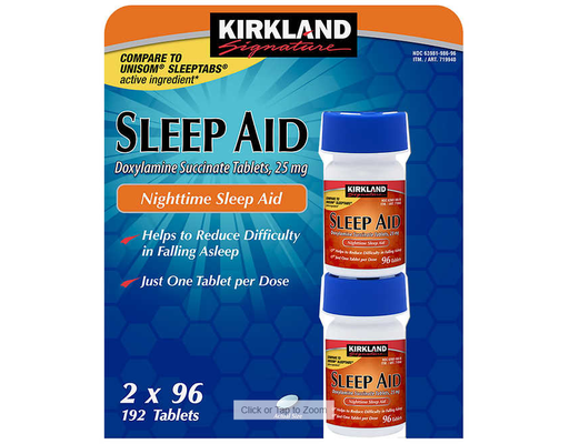 Sleep Aid Doxylamine Succinate 25mg Tablets, 96 ct (2-pk) Kirkland Signature