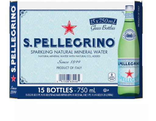 Sparkling Water, Glass Bottle, 25.36 fl oz (15-pk) S.Pellegrino