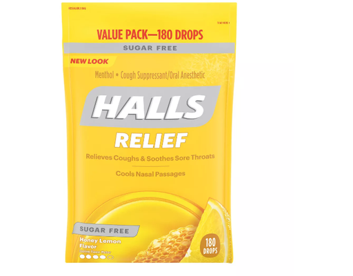 Sugar Free Cough Drops, Honey Lemon, 180 ct Halls