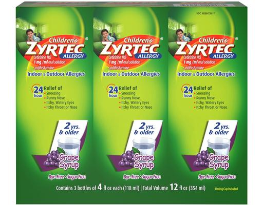 Children's Allergy Relief Syrup, Grape, 4 fl oz (3-pk) Zyrtec
