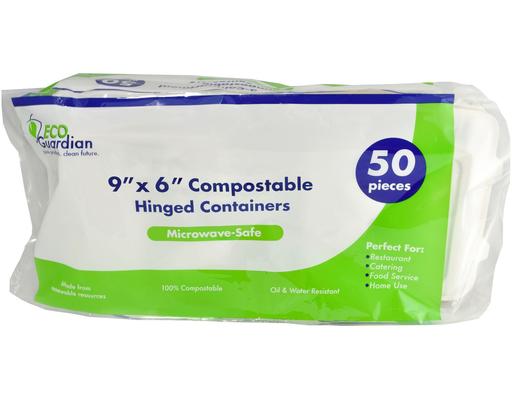 9'' x 6'' Compostable Hinged Containers, 50 count Eco Guardian
