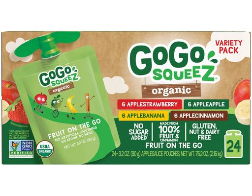 Organic Applesauce Pouches, Variety Pack, 3.2 oz (24-pk) GoGo Squeez