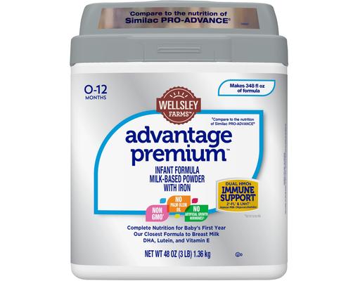 Advantage Premium Infant Formula Milk-Based Powder with Iron, 48 oz Wellsley Farms
