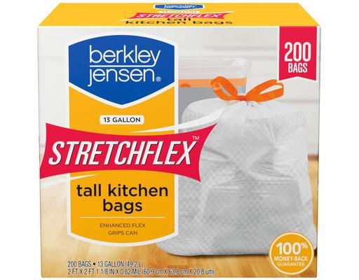 Stretchflex 13 Gallon Tall Kitchen Bags, 200 ct Berkley Jensen