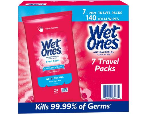 Antibacterial Hand Wipes Travel-pks, Fresh, 20 ct (7-pk) Wet Ones