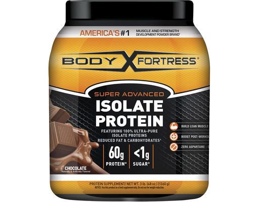 Super Advanced Isolate Protein Supplement Powder, Chocolate, 48 oz Body Fortress