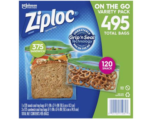 Seal Top Bags, On the Go Variety Pack, 495 ct Ziploc