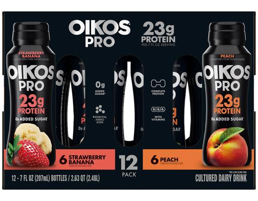 Drinks, Strawberry Banana & Peach, 7 oz., 12 count Oikos Pro