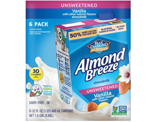 Unsweetened Vanilla Almond Milk, 32 oz., 6 pack Blue Diamond