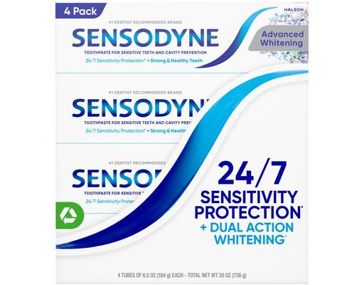 Advanced Whitening Toothpaste, For Sensitive Teeth and Cavity Protection, 6.5 oz., 4 pack Sensodyne