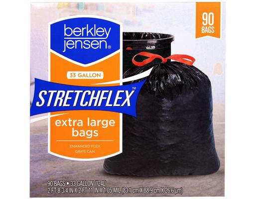 Stretchflex Drawstring Trash Bags, 90 bags/33 gal. Berkley Jensen