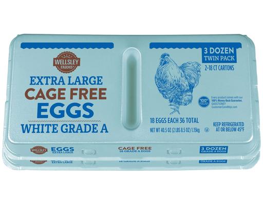 Extra Large Cage Free White Eggs, 36 count Wellsley Farms