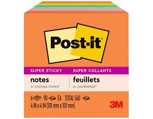 4'' x 4'' Super Sticker Notes Pads, Jewel Pop, 90 ct (6-pk) Post-It