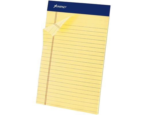 5'' x 8'' Perforated Medium-Ruled Pad, Yellow, 50 ct (24-pk) Ampad