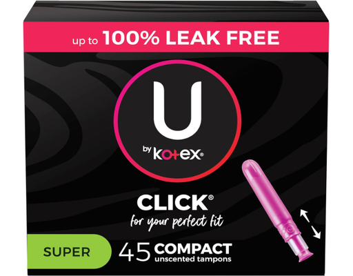 Click Compact Tampons, Super Absorbency, Unscented, 45 Count U By Kotex