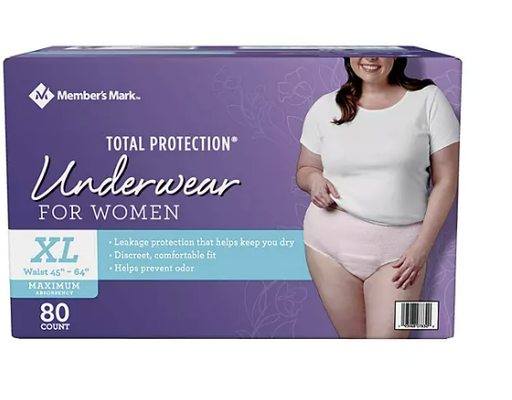 Total Protection Incontinence Underwear for Women, Extra Large, 80 ct Member's Mark