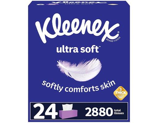 Ultra Soft Facial Tissues, 3-Ply, 120 Count, 24 pack Kleenex