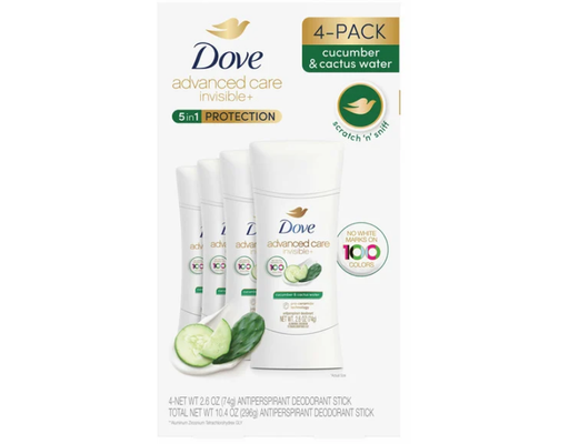 Advanced Care Invisible + Antiperspirant Deodorant, 2.6 oz, 4 pack Dove
